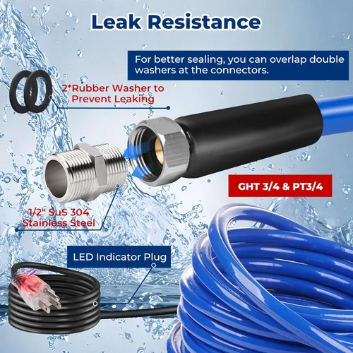 Miniatura 5 de Manguera de agua calentada de 75 pies para caravana, manguera térmica anticongelante de -45 ℉, mangueras calentadas eléctricamente de accesorios