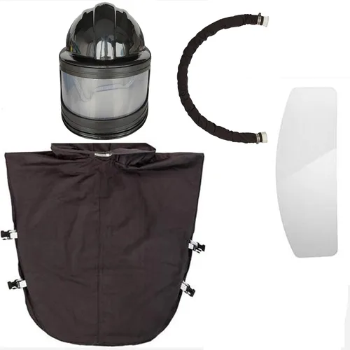 Miniatura 4 de Casco Sandblaster Seguro con Alimentación de Aire, Casco de Arenado, Protector de Hombro, Capucha de Arenado, Termostato Sandblaster, 5 Piezas