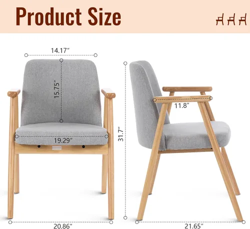 Miniatura 3 de Silla decorativa, sillón moderno de mediados de siglo, cómoda silla de lectura con asiento suave y patas de madera maciza para sala de estar