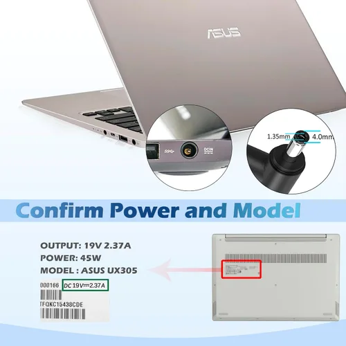 Miniatura 4 de 45W 19V 2.37A Adaptador de CA Cargador para portátil Cargador de repuesto para ASUS UX305 UX305L UX305F UX305C UX303U UX330 UX330U X331UA UX360C