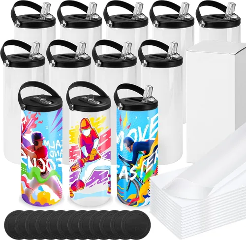 Miniatura 8 de Joyclub 12 Pack Sublimation Water Bottles, 20 oz Dual Opening Tumblers DIY Sublimation Blanks, Stainless Steel Bottle, Leakproof, Straw Included