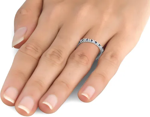 Miniatura 3 de Anillo de eternidad apilable con diamantes de zafiro azul de 12 quilates, oro blanco de 14 quilates