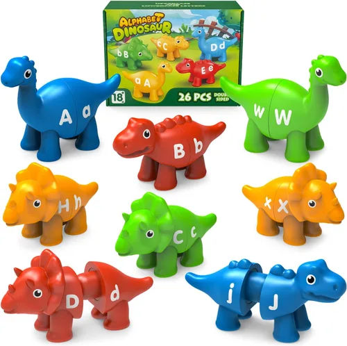 26 piezas de juguetes de aprendizaje del alfabeto de dinosaurios para 18M+, juguetes educativos Montessori para niños de 3, 4, 5 años, actividades