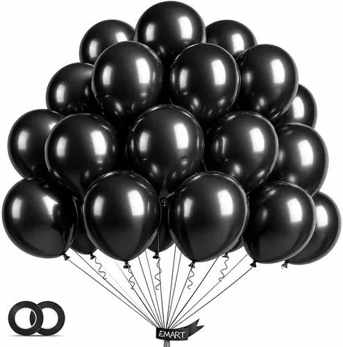EMART 100 globos negros de 12 pulgadas con cinta, helio de látex para fiestas de cumpleaños, baby shower, boda, graduación, Halloween, decoraciones