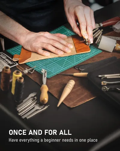 Miniatura 6 de FifthQuarter Kit de herramientas de cuero: 458 piezas de herramientas de trabajo de cuero esenciales y suministros para principiantes con guía Kits