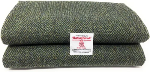 Tradicional Harris Tweed Tela tejida de lana pura en espiga verde y azul marino con etiquetas de autenticidad (verde y azul marino, 39.4 x 29.5 in)