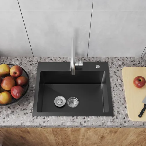 Miniatura 8 de Fregadero de cocina empotrable de 20" x 16" de acero inoxidable 304 de un solo compartimento montaje superior para bar con kit de drenaje y rejilla