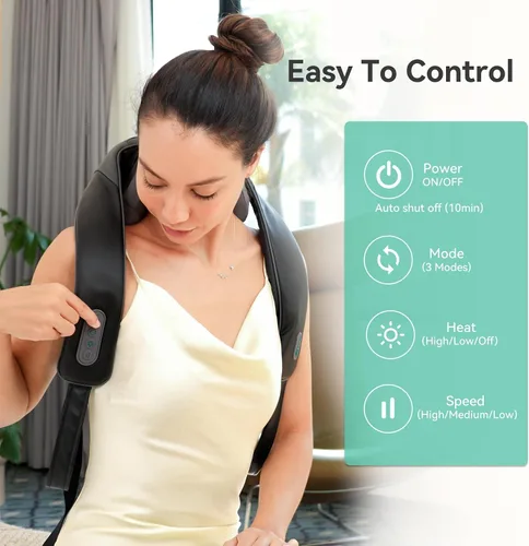 Miniatura 6 de Snailax Masajeador de cuello inalámbrico con calor para aliviar el dolor, tejido profundo, amasado 4D, masajeador recargable de cuello Shiatsu