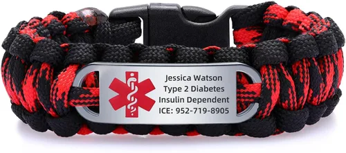Miniatura 8 de Pulsera de alerta médica Paracord para hombres y mujeres Pulsera de identificación médica de acero inoxidable con hebillas de liberación lateral