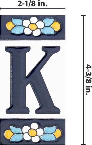 Miniatura 4 de Sevillano Flora Address Letters K - Azulejo de cerámica para pared, 2-1/8" x 4-3/8