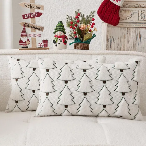 Miniatura 43 de Kevin Textile - Fundas de almohada con diseño de árbol de Navidad de 16 x 16 pulgadas, juego de 2, bordado de lujo, felpa suave, piel sintética