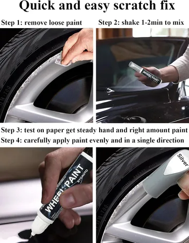 Miniatura 6 de SYOAUTO Pluma de pintura de retoque de borde plateado para reparación de arañazos, pintura de retoque para llantas de automóvil, color universal