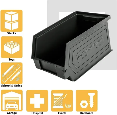 Miniatura 5 de Contenedores de almacenamiento de plástico, colgantes, apilables, organizadores de almacenamiento para almacenes, talleres, 9 x 5 x 5 pulgadas, Negro