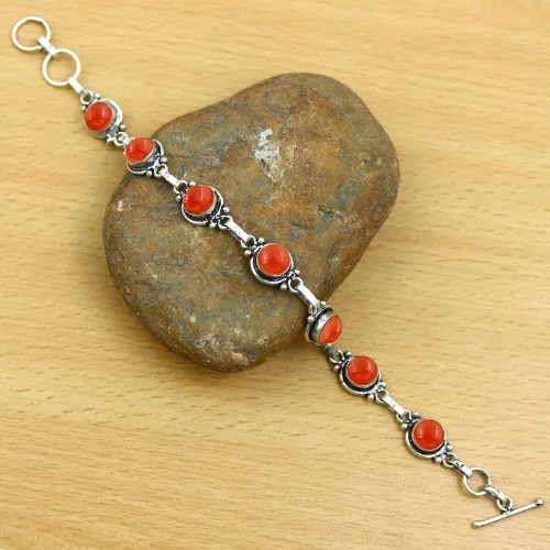 Miniatura 84 de Round Shape Natural & Synthetic Gemstones Silver Plated Bracelets for Women - Vintage Bohemian Style Handmade Birthstone Adjustable Link Bracelet
