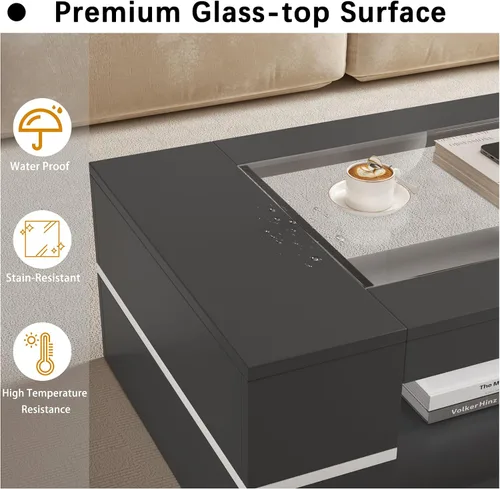 Miniatura 3 de HedoAjim Mesa de centro moderna y elegante de 47.2 pulgadas con parte superior de cristal, mesa grande para sala de estar, mesas centrales