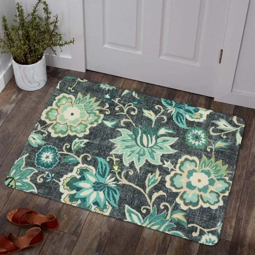 Miniatura 63 de Lahome - Tapete floral con estampado de cachemira, lavable, antideslizante, pequeño, anti-manchas, suave, para baño, entrada, dormitorio, Negro