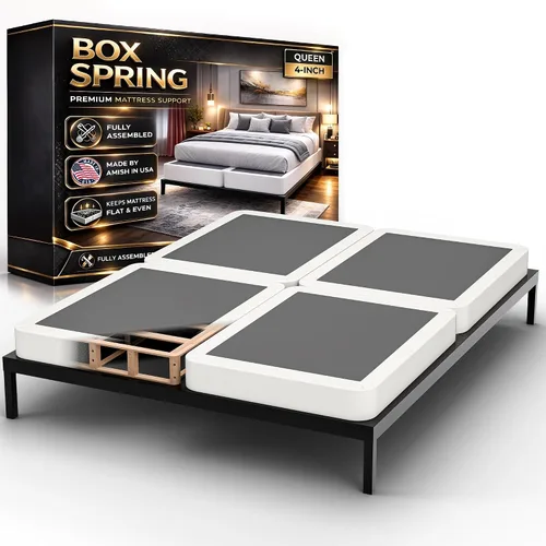 Miniatura 15 de Base de cama con somier, tamaño individual, base de colchón de madera de 2 pulgadas, fabricada en Estados Unidos, silenciosa, sin ruido, 2 piezas