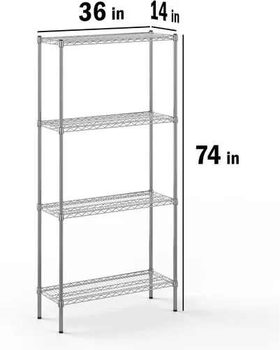 Miniatura 2 de Kit de estantería de alambre cromado de 4 niveles de 14 pulgadas de profundidad x 36 pulgadas de ancho x 74 pulgadas de alto Unidad de estante