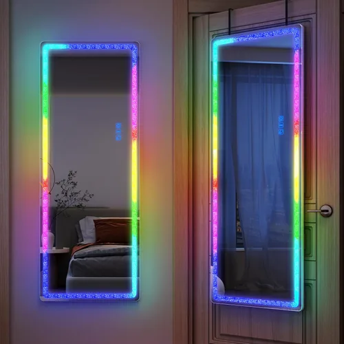 Miniatura 10 de Vlsrka Espejo de longitud completa de 47x16 pulgadas con luces RGB, espejo iluminado LED para colgar sobre la puerta, cuerpo completo, iluminación