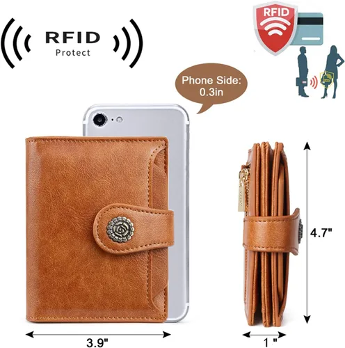 Miniatura 3 de CLUCI Cartera RFID triple pequeña para mujer, 1 Cera de aceite marrón