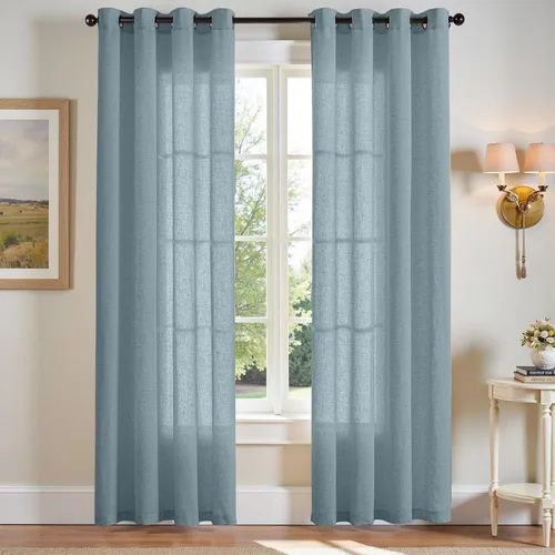 Miniatura 13 de jinchan Cortinas de 108 pulgadas Mezcla de Lino de Lino Semi Transparentes Filtrado de Luz y Resplandor Cortinas Extra Largas para Sala de Estar