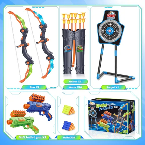 Miniatura 2 de SpringFlower 2 Bow and Arrow Sets with LED Light-up,2 Foam Dart Guns for Kids 5 6 7 8 9 10+ Years Old, Archery Set with Standing Target for Boys &