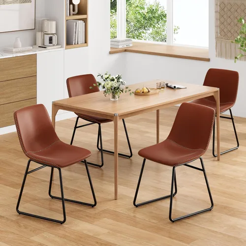 Miniatura 10 de Soohow Juego de 4 sillas de comedor modernas de mediados de siglo, sillas de cocina tapizadas de piel sintética con patas de metal, cómodas sillas