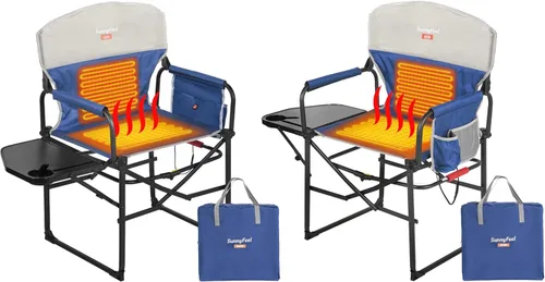 Miniatura 15 de SUNNYFEEL Silla de Director de Camping Extragrande, Sillas de Jardín Plegables Portátiles para Adultos de Servicio Pesado con Mesa Lateral, Bolsillo