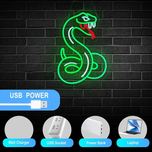 Miniatura 5 de Letrero de neón de serpiente para decoración de pared, letrero de serpiente pitón con luz LED de neón regulable. verde+blanco+rojo