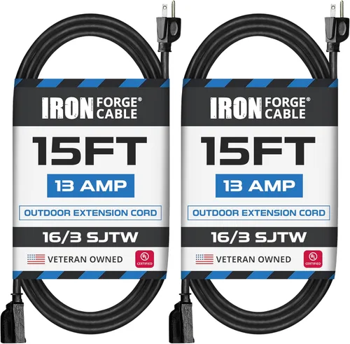 Miniatura 23 de Iron Forge Cable Cable de extensión negro de 6 pies, 16/3, cable de extensión de 6 pies, 3 puntas, resistente a la intemperie, ideal