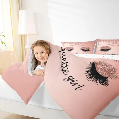 Miniatura 6 de Erosebridal Juego de edredón de pestañas, juego de ropa de cama de maquillaje femenino para niñas y mujeres, decoración de dormitorio de oro rosa