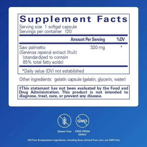 Miniatura 2 de Pure Encapsulations Saw Palmetto 320 - Ácidos grasos y otros nutrientes esenciales para apoyar el metabolismo y la función urinaria - con extracto
