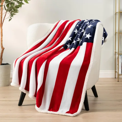 Miniatura 8 de Pavilia Manta Patriótica – Manta Decorativa de Bandera Americana para Sofá, Sillón, Cama, Forro Polar Sherpa de Microfibra Suave Reversible, Regalo