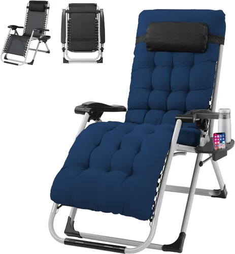Miniatura 12 de VINGLI Silla Acolchada de Gravedad Cero, Silla de Salón con Cojín y Bandeja Removibles, Sillas Plegables Reclinables para Patio, Silla Reclinable