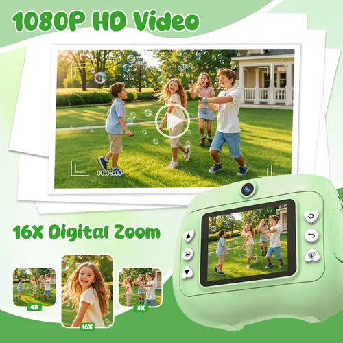 Miniatura 7 de Cámara para niños con impresión instantánea 1080P frontal y trasera dual selfie – Cámaras para niños pequeños con videojuegos digitales, 32 GB