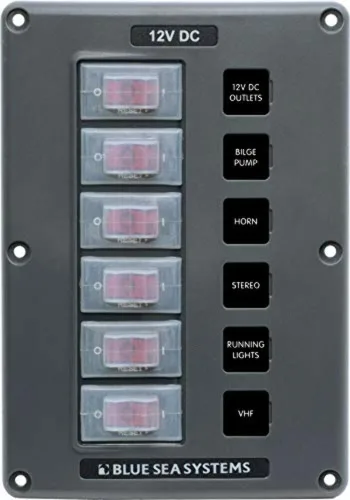 Miniatura 2 de Blue Sea Systems 4322 Panel de interruptores de disyuntor resistente al agua, gris, 6 posiciones