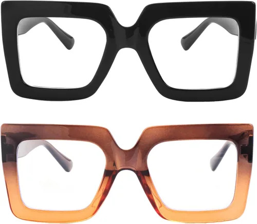 Onrtry - Gafas de luz azul grandes y cuadradas para mujeres y hombres, con marco grueso, para computadora, sin receta, gafas de gran tamaño P4 Negro