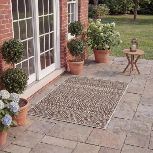 Miniatura 81 de SAFAVIEH Alfombra lavable para exteriores, colección Courtyard de 2.3 x 16 pies, color negro y gris, no desprende pelusa y de fácil limpieza, ideal
