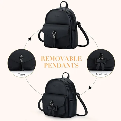 Miniatura 4 de ECOSUSI Mini mochila para mujer, bonita mochila pequeña con lazo para mujer, de cuero, con borla