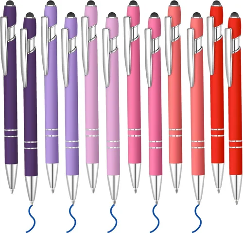 Miniatura 19 de 12 bolígrafos de tinta azul con punta de lápiz capacitivo, bolígrafo de metal de 0.039 pulgadas para pantallas táctiles, 2 en 1, regalo para amigos