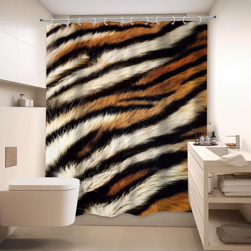 Miniatura 4 de Cortina de ducha con estampado de tigre, 60 pulgadas de ancho x 72 pulgadas de alto, safari salvaje, negro, marrón, potente pantera, piel de animal