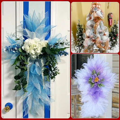 Miniatura 8 de 3 rollos de cinta de malla para coronas, 6 pulgadas x 30 pies cada rollo de rollos de malla de polideco rojo, verde y blanco, cinta de Navidad