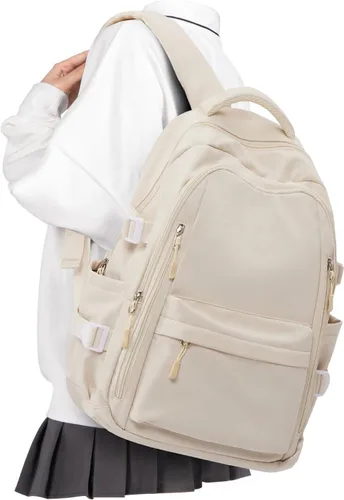 BOXSAM Mochila ligera para mujer, mochila grande de viaje para laptop, mochila informal para la universidad, mochila para hombres, color beige