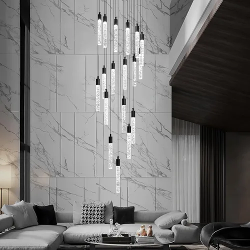 Miniatura 13 de Candelabro moderno de 18 luces para sala de estar, acabado de latón dorado, luces colgantes de techo LED regulables, 108 W, 6000 K, escaleras, Negro
