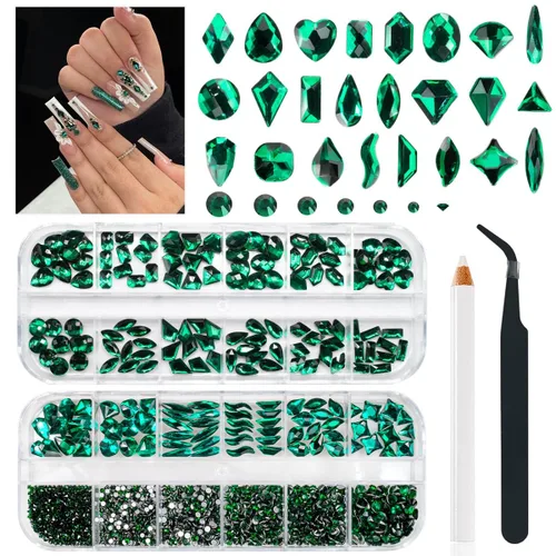 Miniatura 30 de qiipii 24 estilos de diamantes de imitación de aguamarina para uñas, piedras azul lago, diamantes K9 de vidrio, cristales planos azul agua, gemas