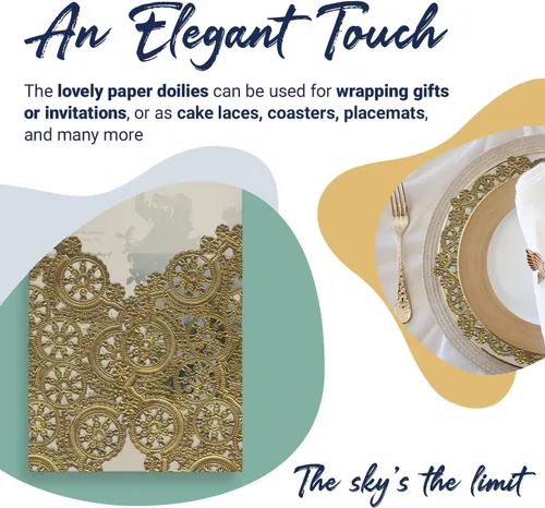 Miniatura 4 de Royal Lace Productos de papel de alta calidad, tapetes de papel redondos de encaje de medallón, 10 pulgadas, lámina dorada, paquete de 8 Dorado