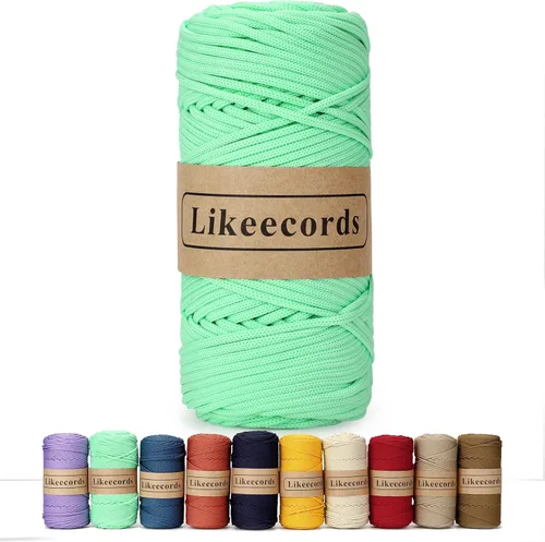 Miniatura 47 de Likeecords Cordón de macramé trenzado de poliéster de 0.157 in, 140 yardas/426 pies, hilo elástico para bolsa de ganchillo para manualidades, Verde