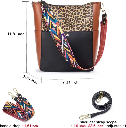 Miniatura 15 de BROMEN Bolsa Hobo para mujer, diseñada con cuero vegano, de hombro, bandolera