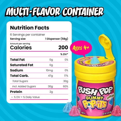 Miniatura 2 de Push Pop Pop-Its - Gomitas de caramelo, 8 unidades envueltas individualmente en varios sabores afrutados, caramelos masticables divertidos