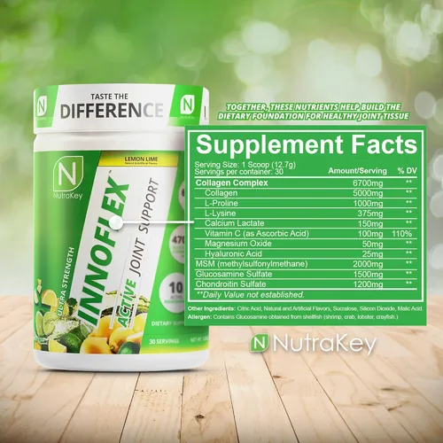 Miniatura 6 de NutraKey Innoflex Glucosamina con Condroitina, Msm, Ácido Hialurónico y Colágeno, 1500mg